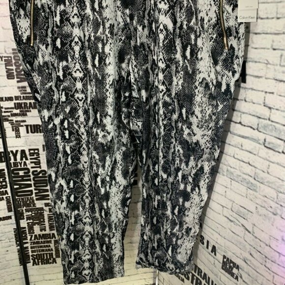 Calvin Klein Plus 3X Black Print Zip Front Linen Roll-tab Cuff Pants - Picture 3 of 9